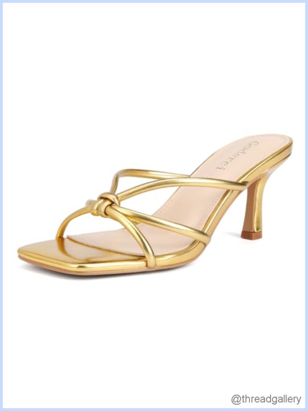 Kitten Strappy Heels Women PU Leather Square Toe Slip On Party Formal Wear